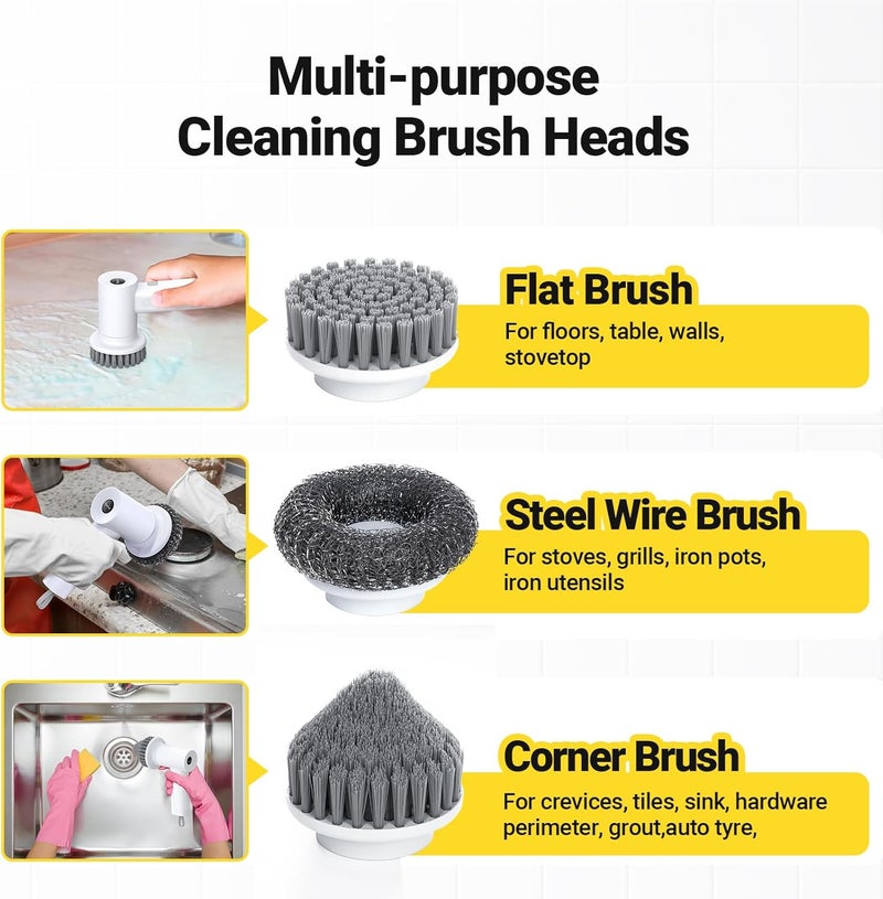 StarVal Electric Spin Scrubber, 3000 mAh Cordless Power With 8 Replaceable Heads, Dual Speed Lightweight Handheld for Cleaning Stove/Bowl/Sink/Corner/Tile/Grout (White) - Image 3